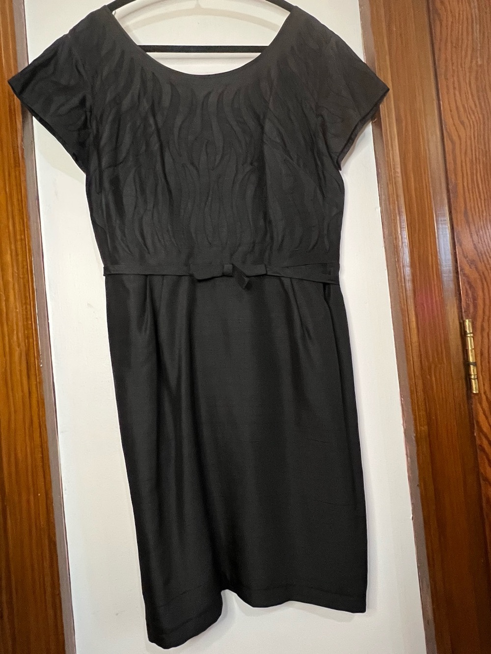 Vintage Hand Sewn Black Raw Silk  Women's Short-Sleeve Sheath Dress